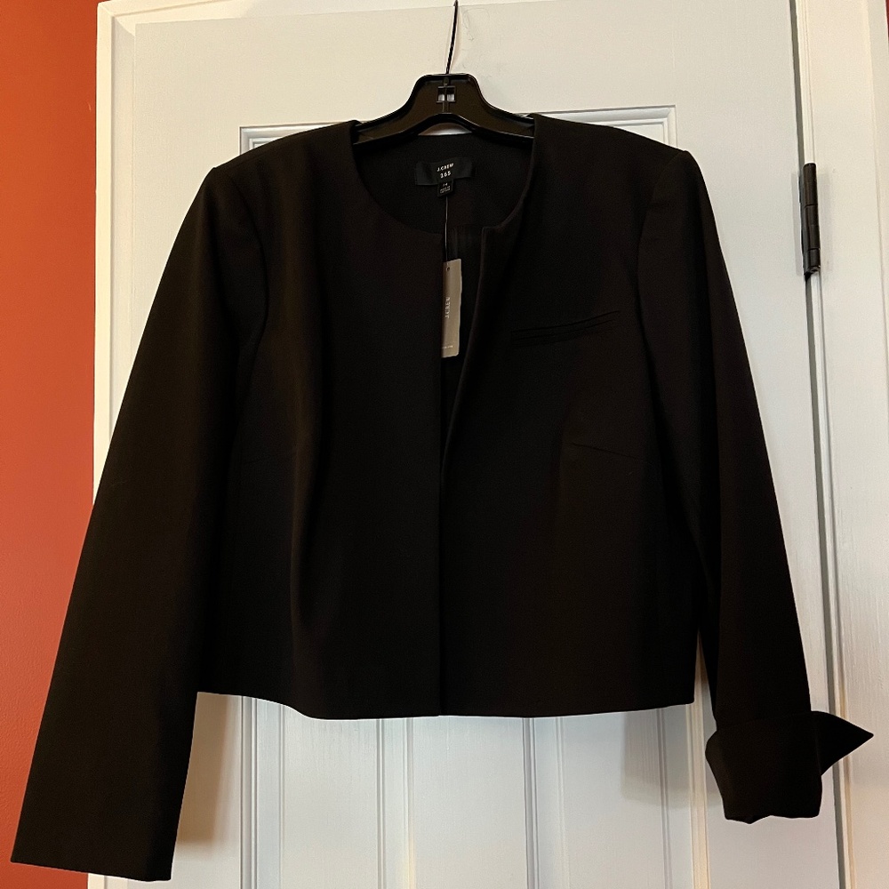 J. CREW BLACK CROPPED COLLARLESS JACKET 14 NWT